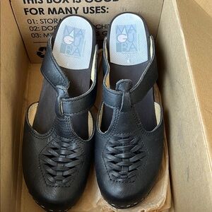 Black Leather Comfort Mules with Perforated Design